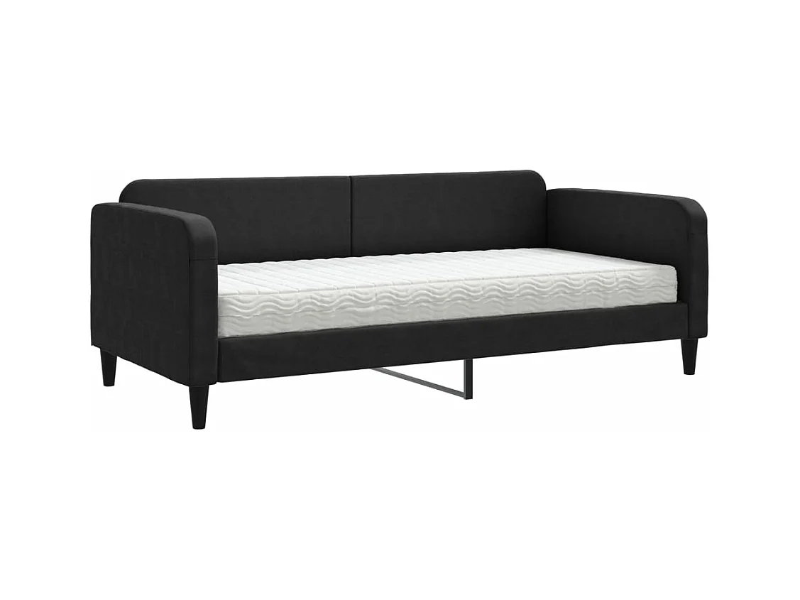 Lit de jour avec matelas noir 90x190 tissu