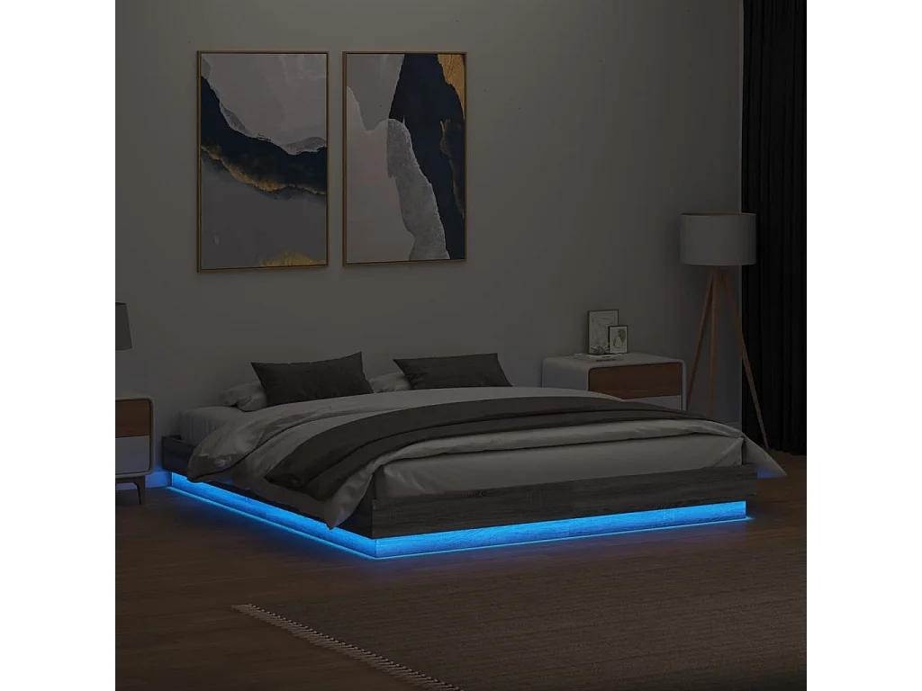 Cadre de lit avec lumières LED sonoma gris 180x200