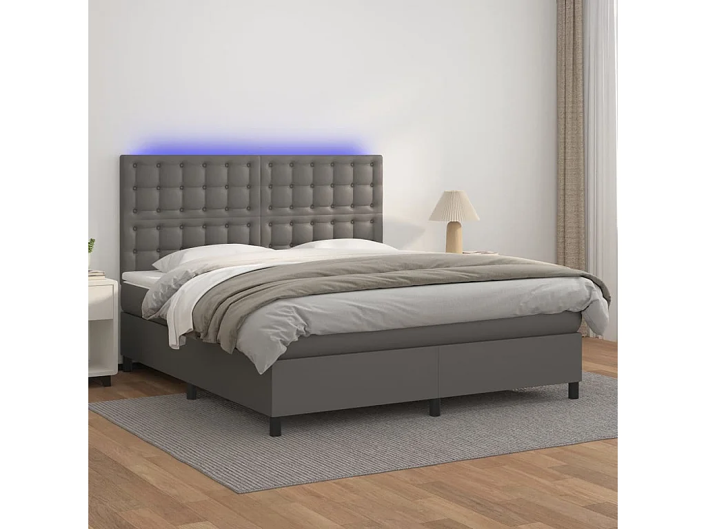 Sommier à lattes de lit avec matelas et LED Gris 180x200