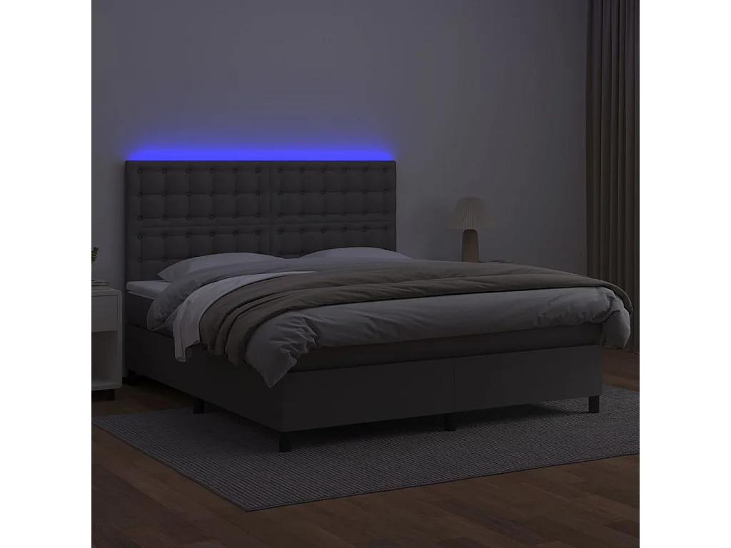 Sommier à lattes de lit avec matelas et LED Gris 180x200