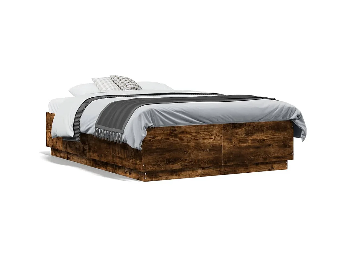 Cadre de lit avec lumières LED chêne fumé 135x190
