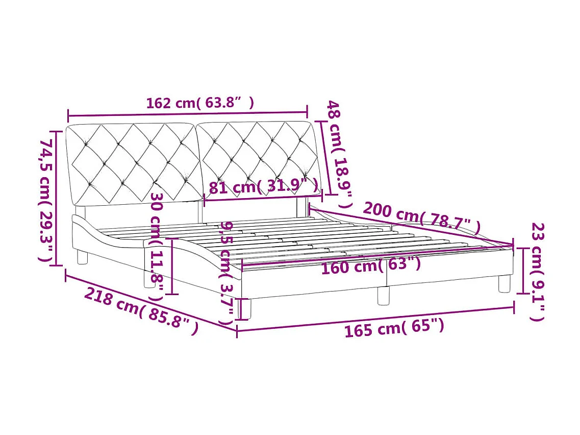 Cadre de lit avec tête de lit Rose 160x200 Velours
