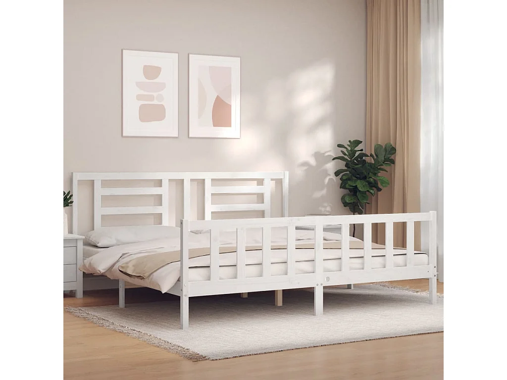 Cadre de lit avec tête de lit blanc 200x200 bois massif