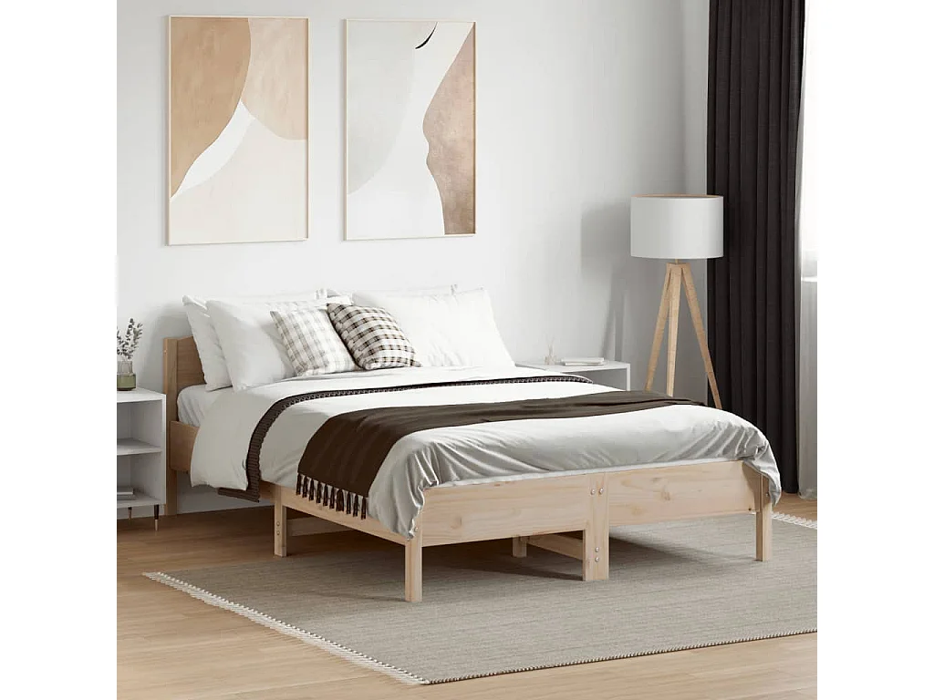 Cadre de lit avec tête de lit 135x190 bois de pin massif