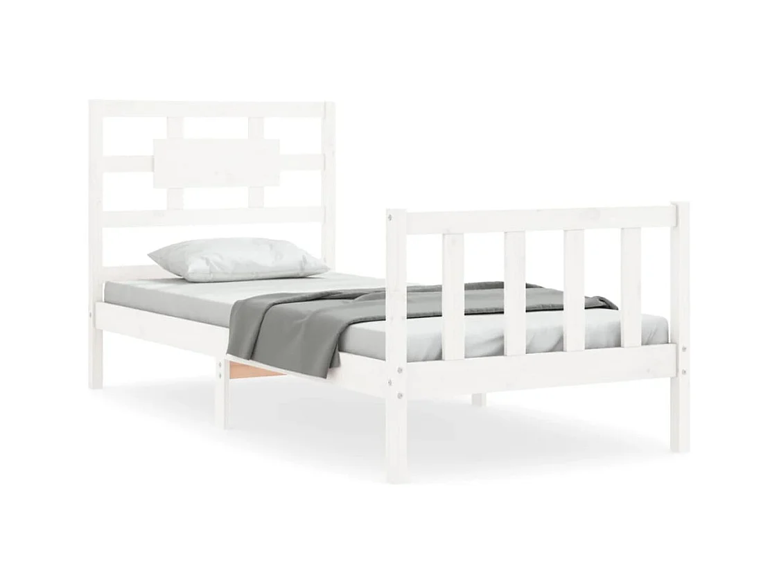 Cadre de lit avec tête de lit blanc 90x200 bois massif
