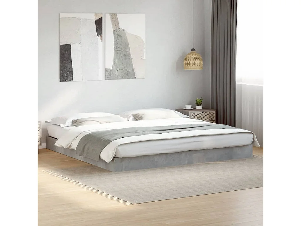 Cadre de lit gris béton 180x200 bois d'ingénierie