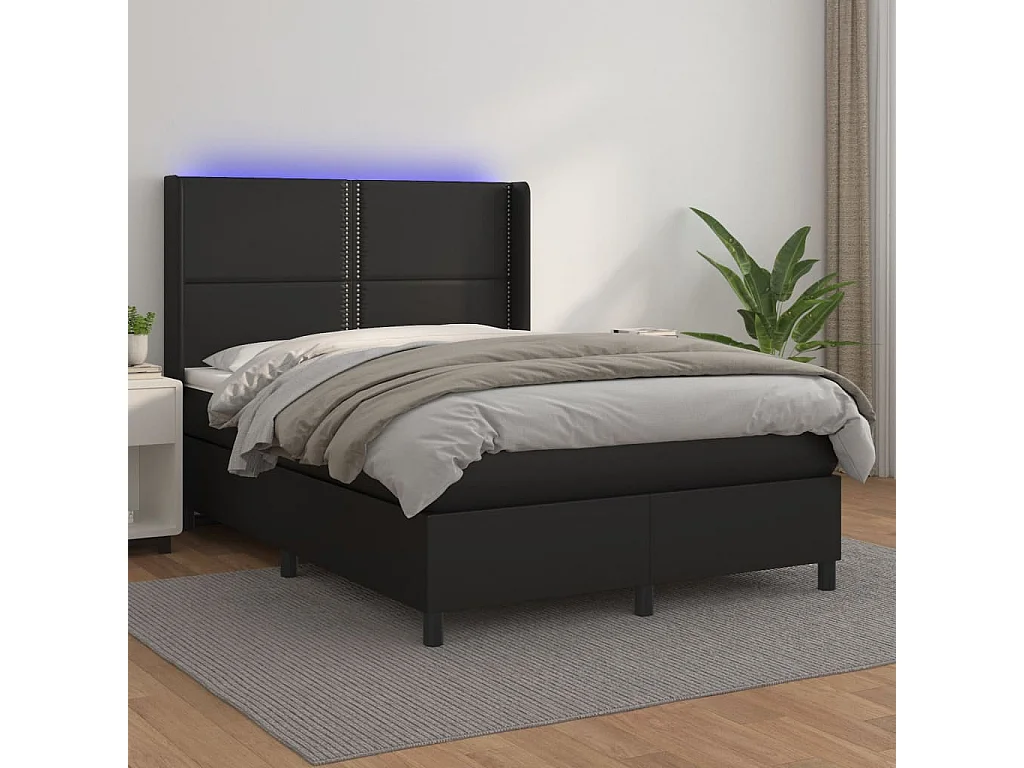 Sommier à lattes de lit matelas LED Noir 140x190 Similicuir