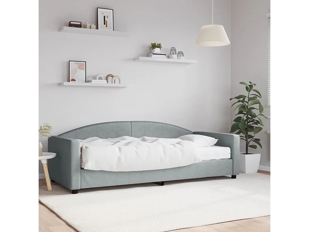 Lit de jour avec matelas gris clair 90x200 tissu