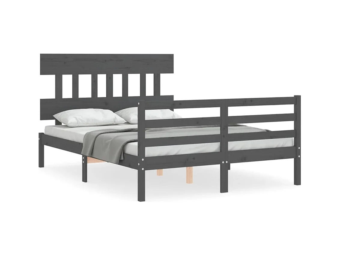 Cadre de lit avec tête de lit gris 140x190 bois massif