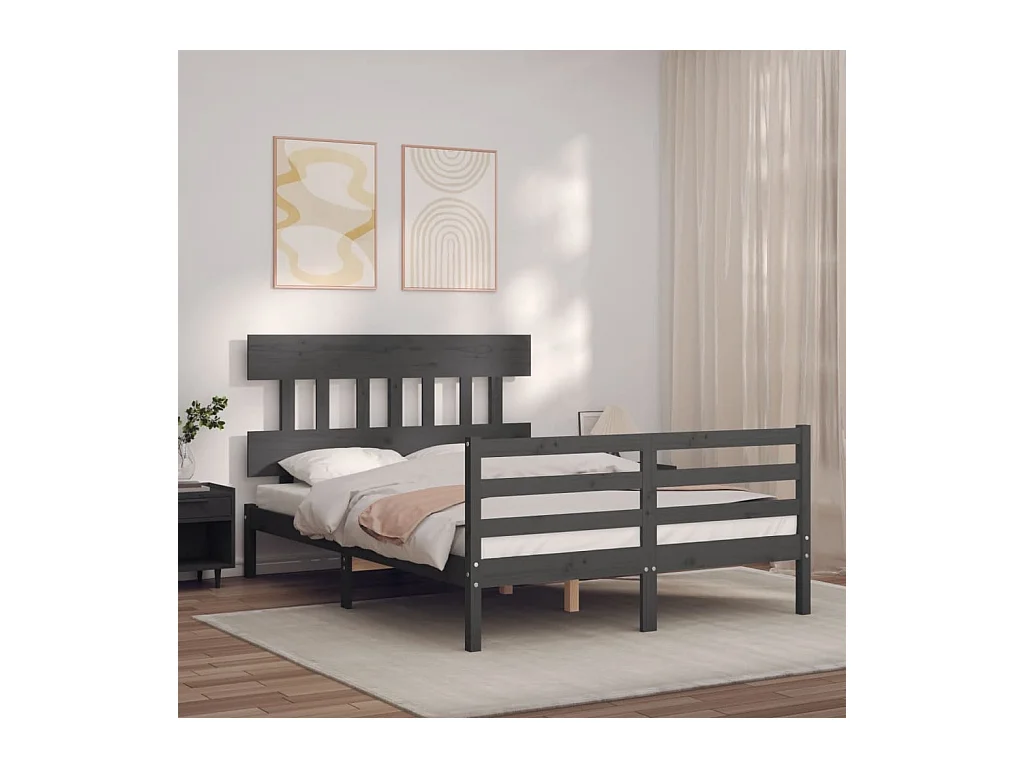 Cadre de lit avec tête de lit gris 140x190 bois massif