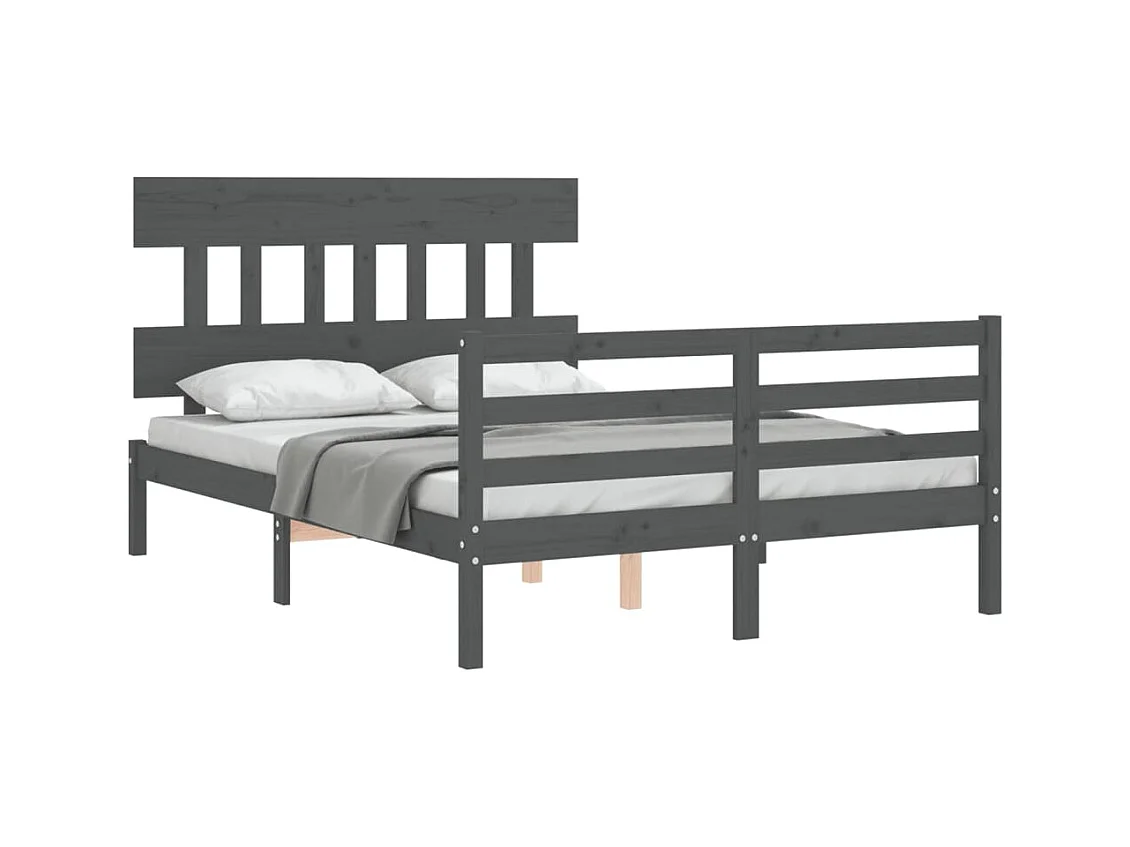 Cadre de lit avec tête de lit gris 140x190 bois massif