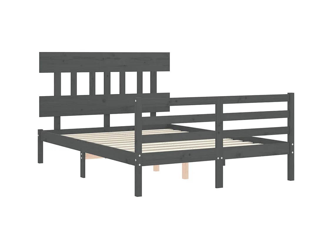 Cadre de lit avec tête de lit gris 140x190 bois massif