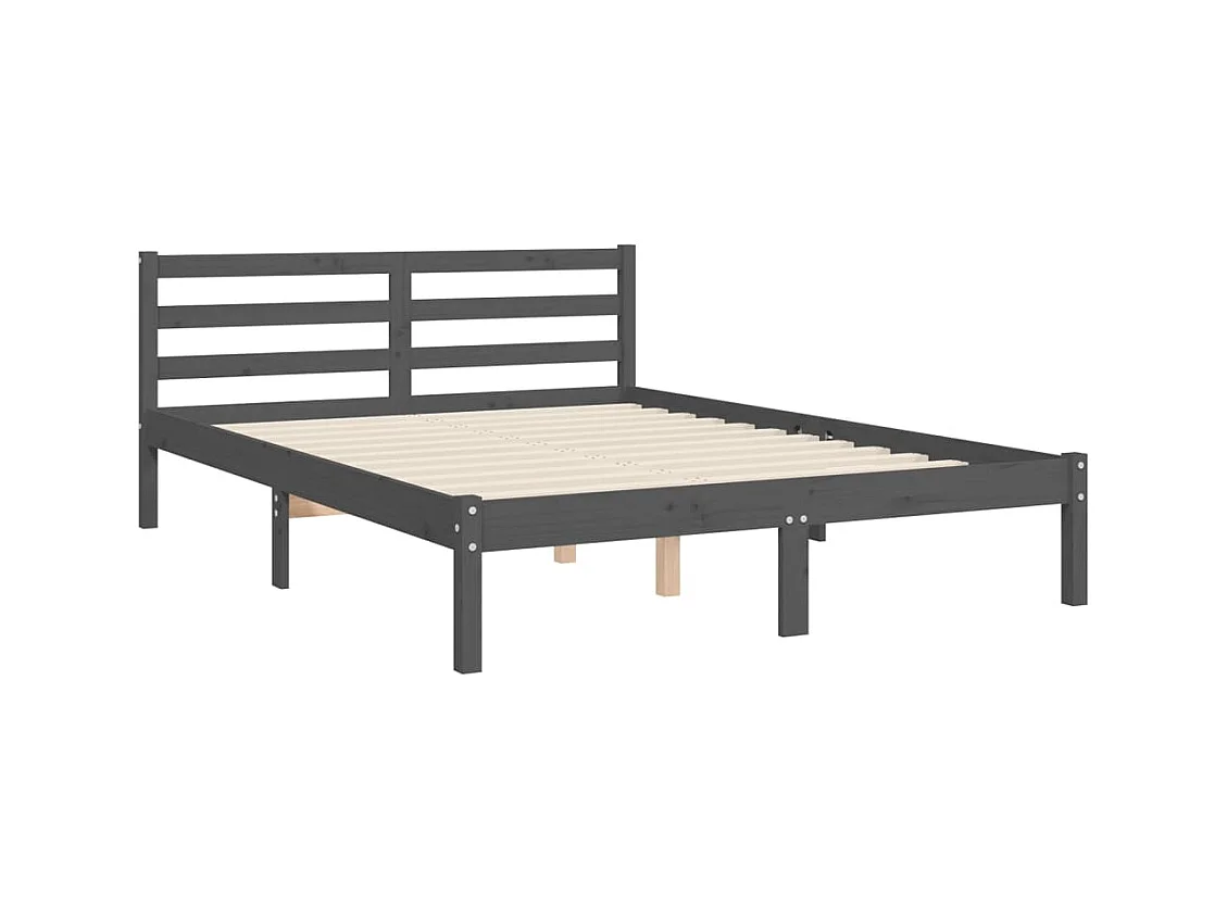 Cadre de lit avec tête de lit gris 140x190 bois massif
