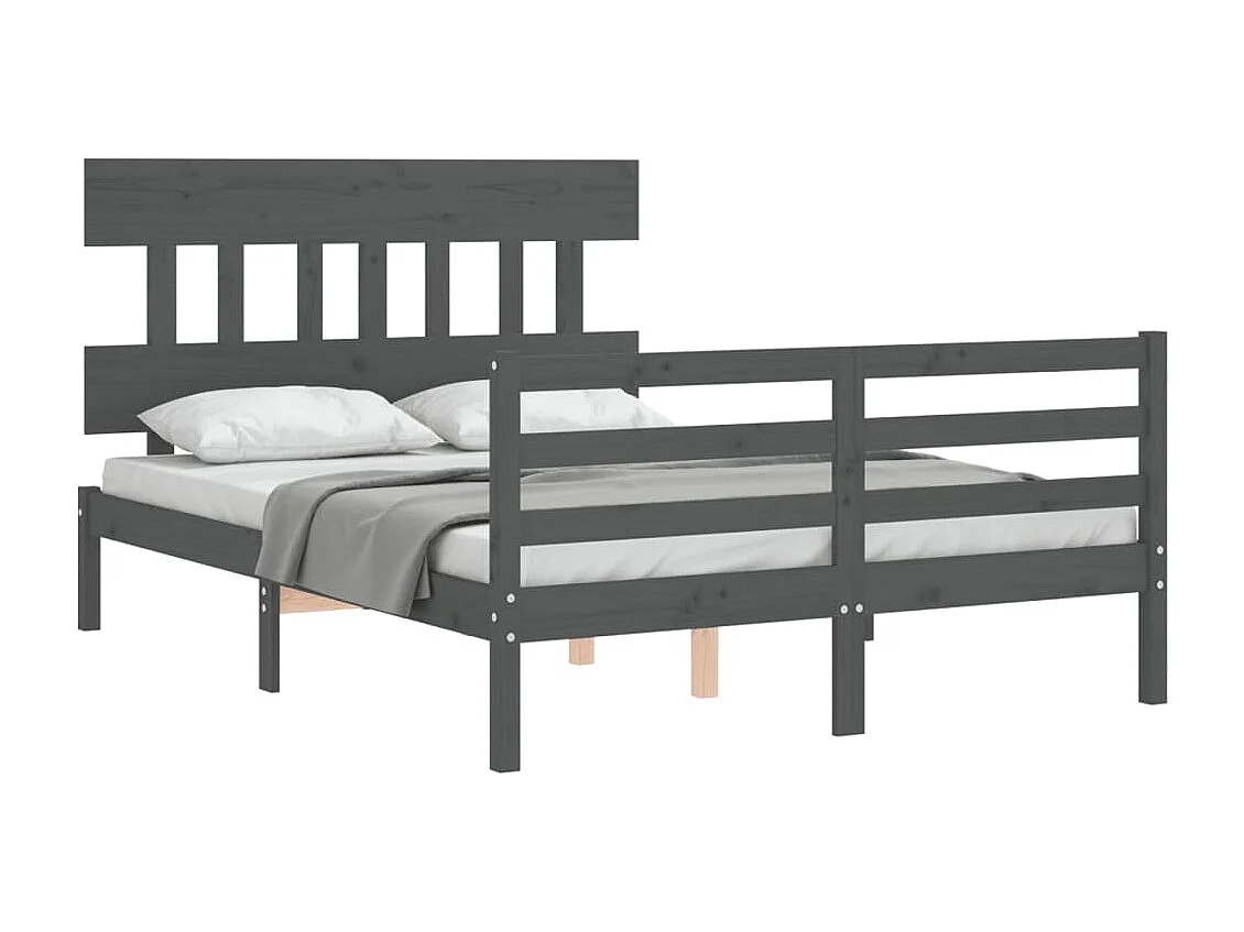 Cadre de lit avec tête de lit gris 140x190 bois massif