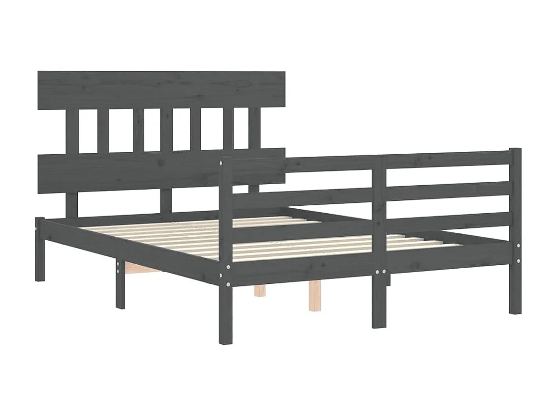 Cadre de lit avec tête de lit gris 140x190 bois massif