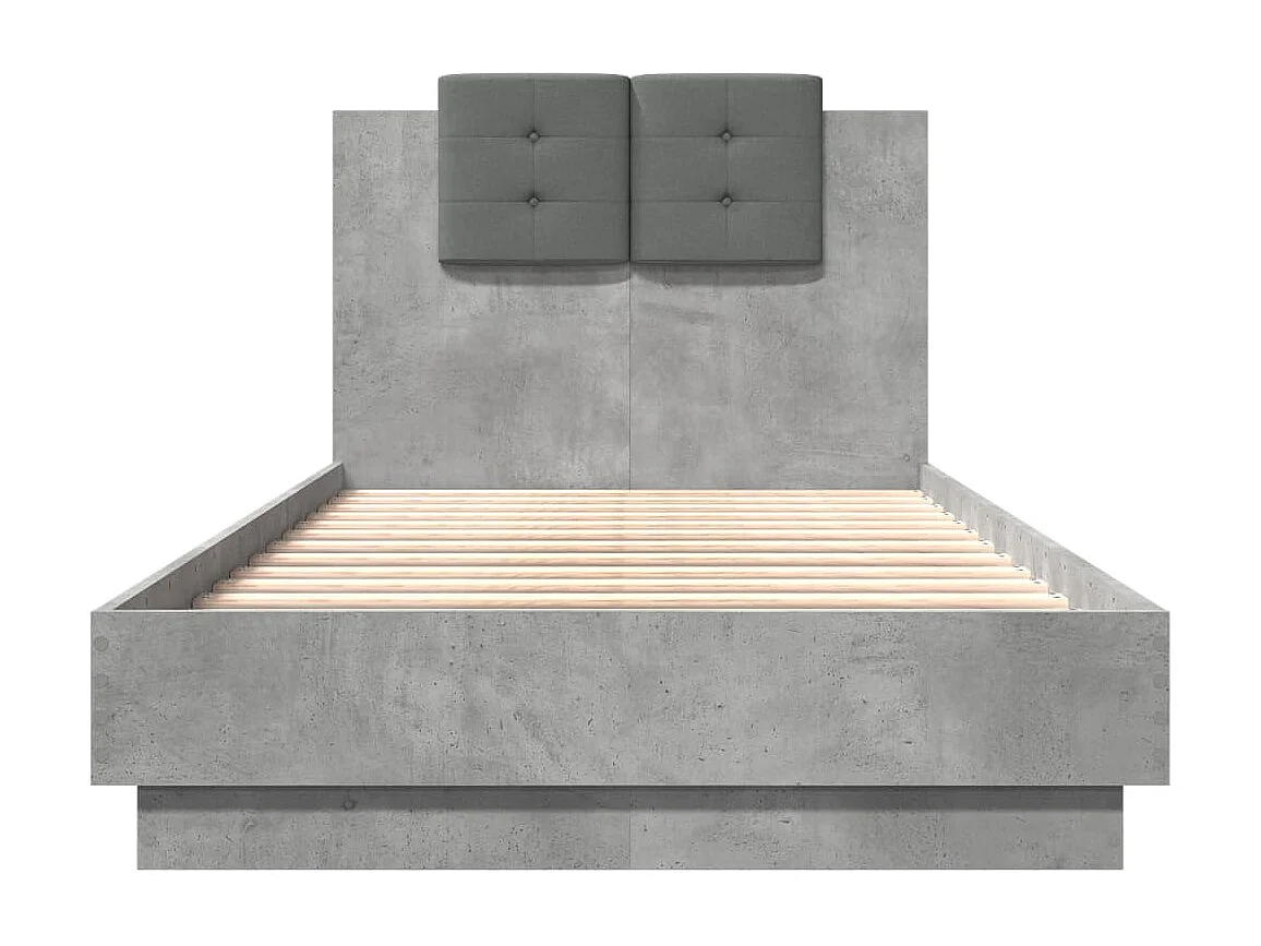 Cadre de lit tête de lit gris béton 90x190 bois ingénierie