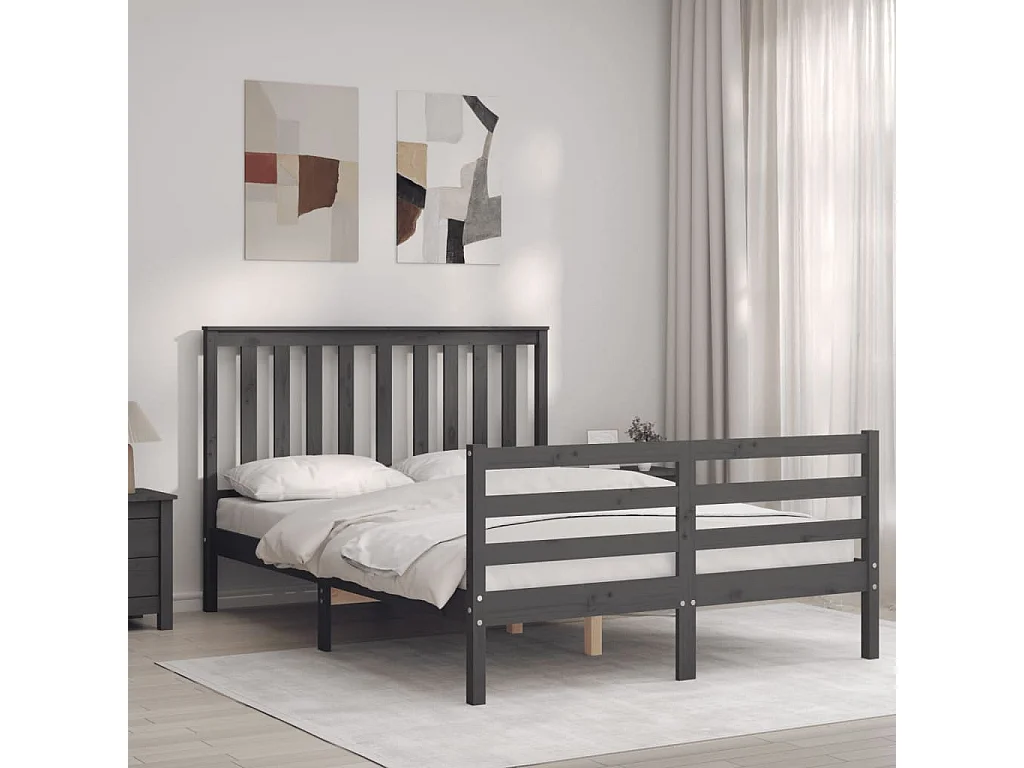 Cadre de lit avec tête de lit gris 140x190 bois massif