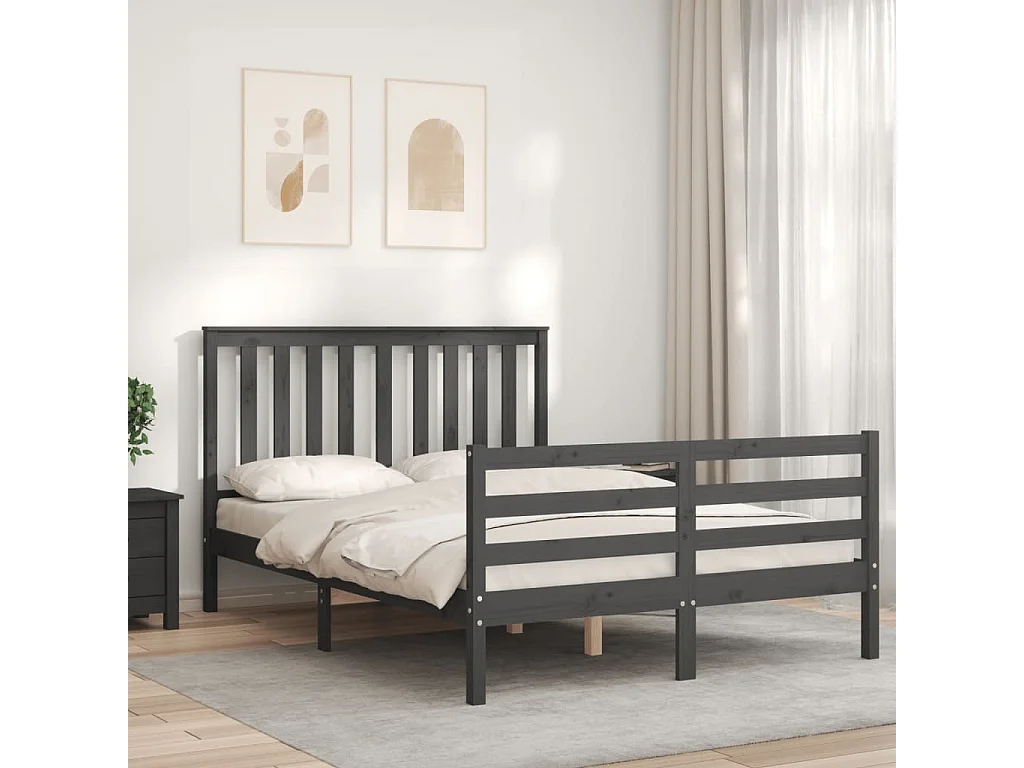 Cadre de lit avec tête de lit gris 140x190 bois massif