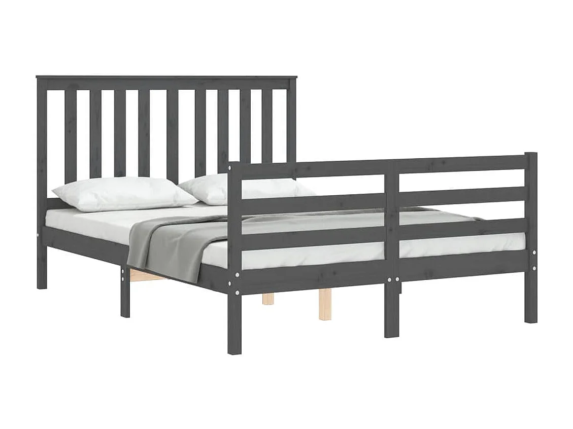 Cadre de lit avec tête de lit gris 140x190 bois massif