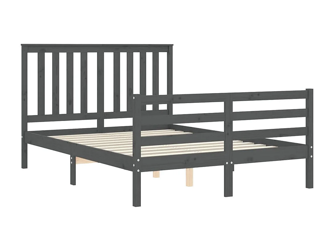 Cadre de lit avec tête de lit gris 140x190 bois massif