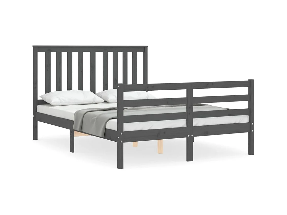 Cadre de lit avec tête de lit gris 140x190 bois massif
