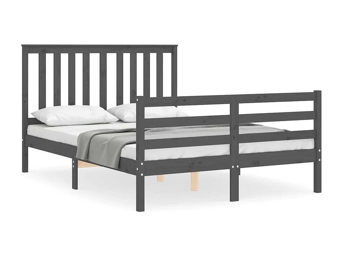Cadre de lit avec tête de lit gris 140x190 bois massif