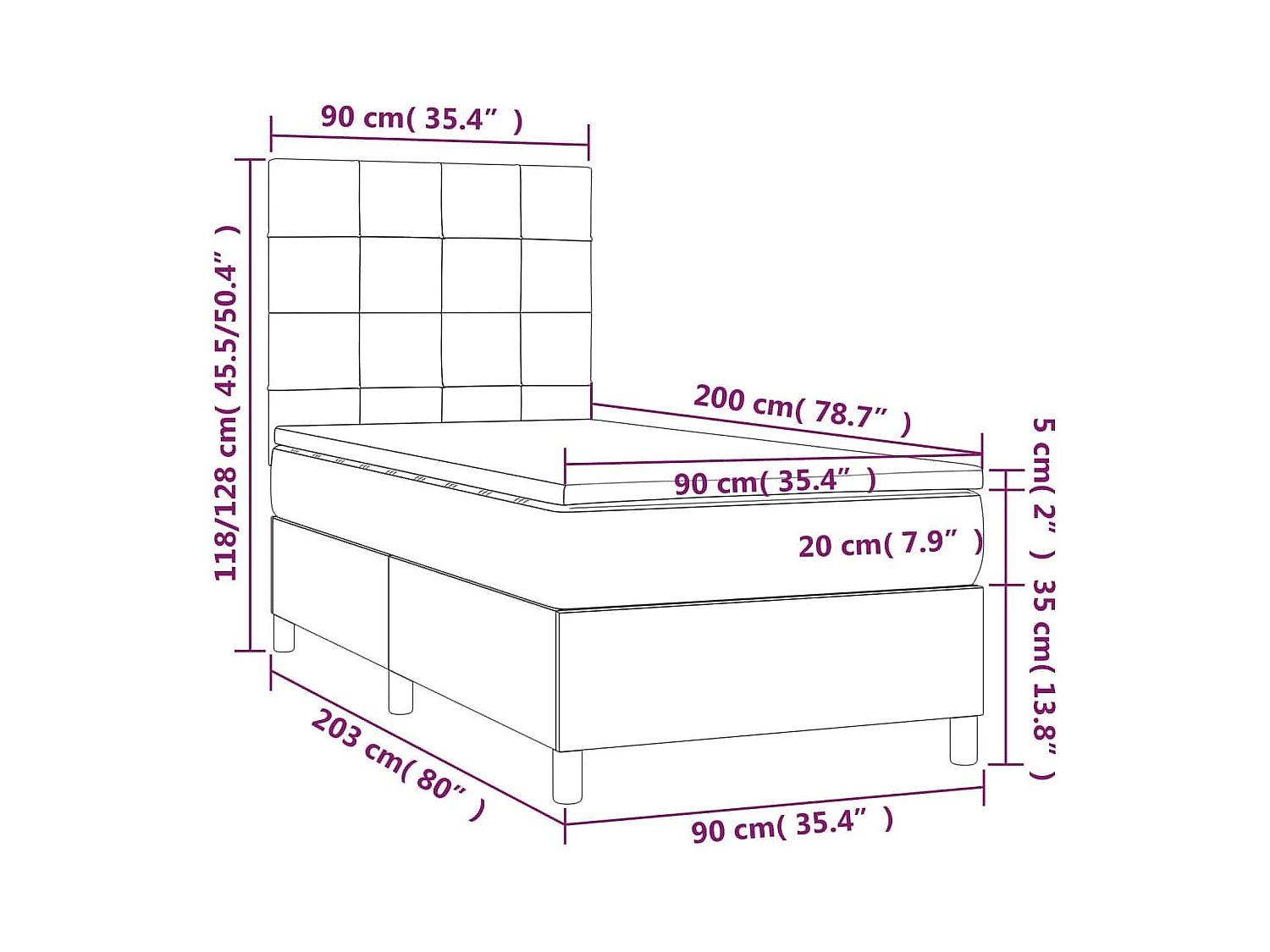 Sommier à lattes de lit et matelas et LED Marron foncé 90x200