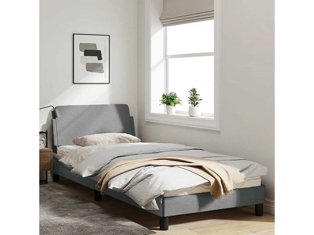 Bedframe met hoofdbord stof lichtgrijs 90x190 cm