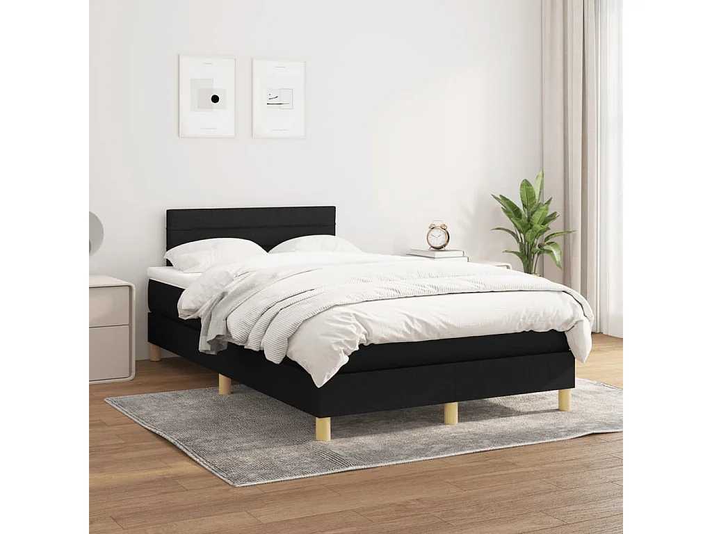 Sommier à lattes de lit avec matelas noir 120x190 tissu