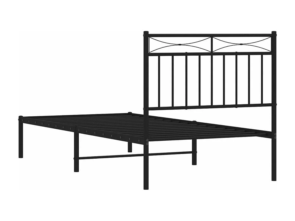 Cadre de lit métal avec tête de lit noir 90x190