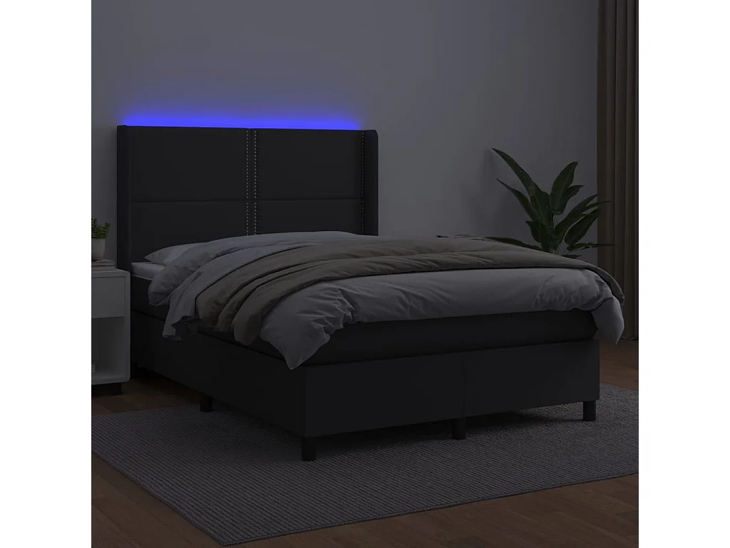Sommier à lattes de lit matelas LED Noir 140x200 Similicuir