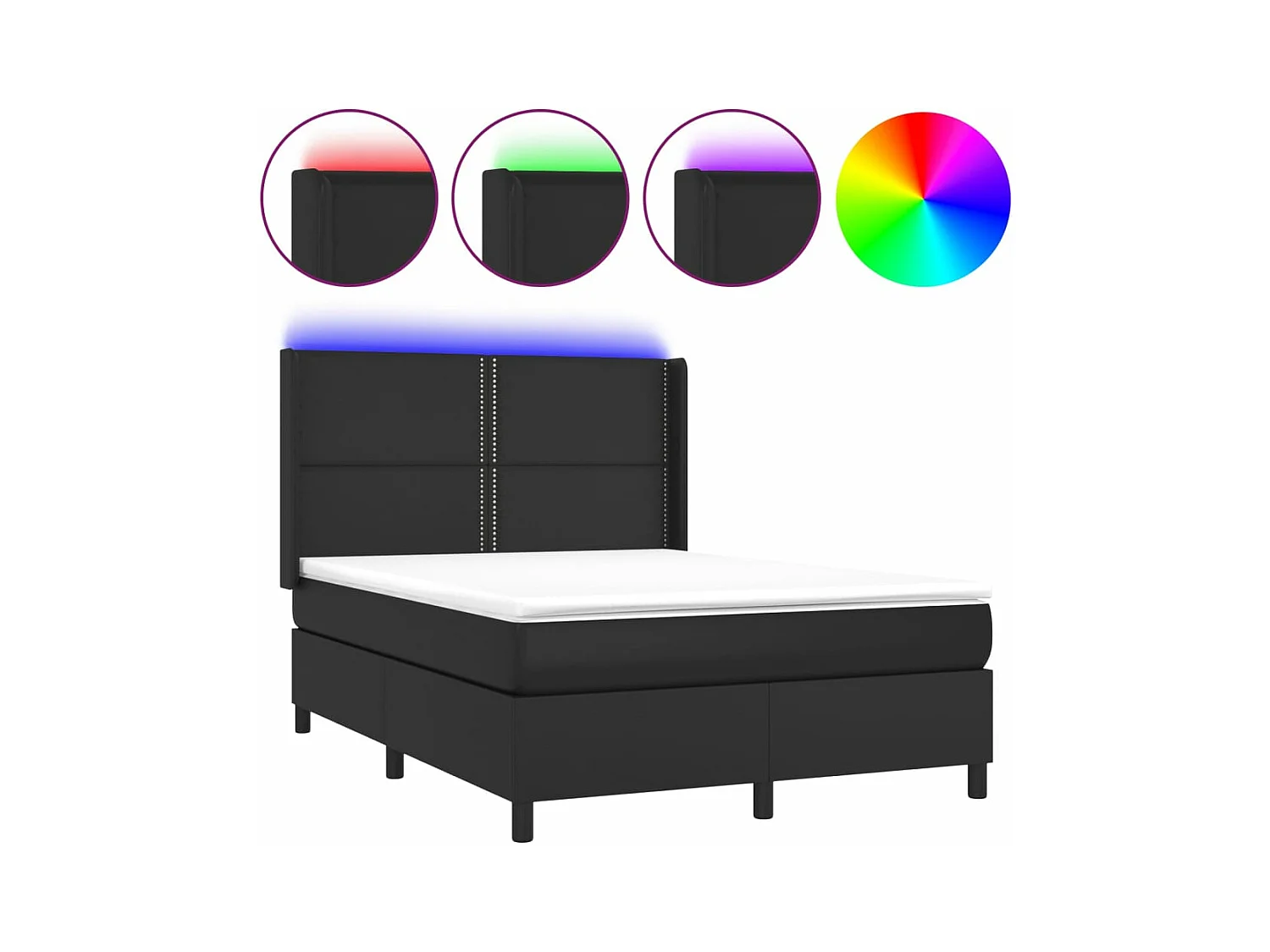 Sommier à lattes de lit matelas LED Noir 140x200 Similicuir