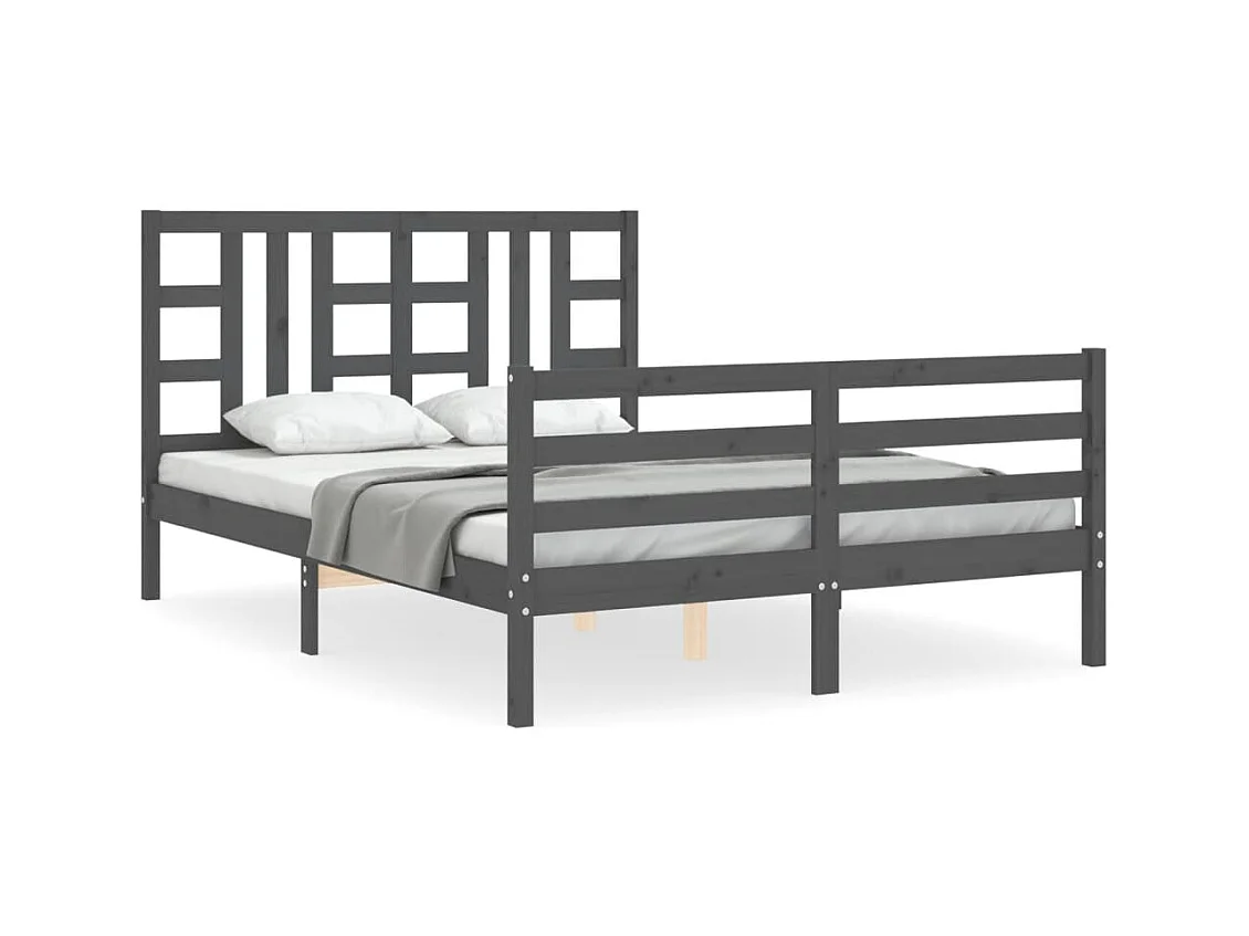 Cadre de lit avec tête de lit gris 140x190 bois massif
