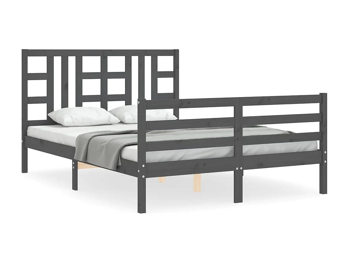 Cadre de lit avec tête de lit gris 140x190 bois massif
