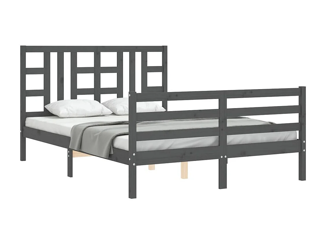 Cadre de lit avec tête de lit gris 140x190 bois massif
