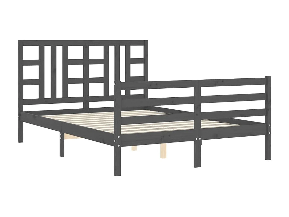Cadre de lit avec tête de lit gris 140x190 bois massif