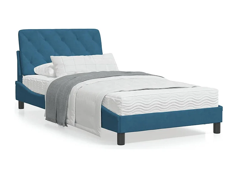 Lit avec matelas bleu 100x200 velours