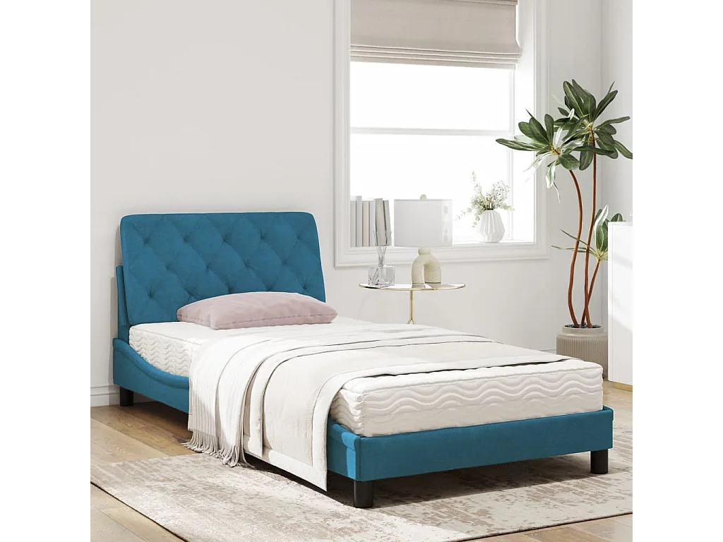Lit avec matelas bleu 100x200 velours