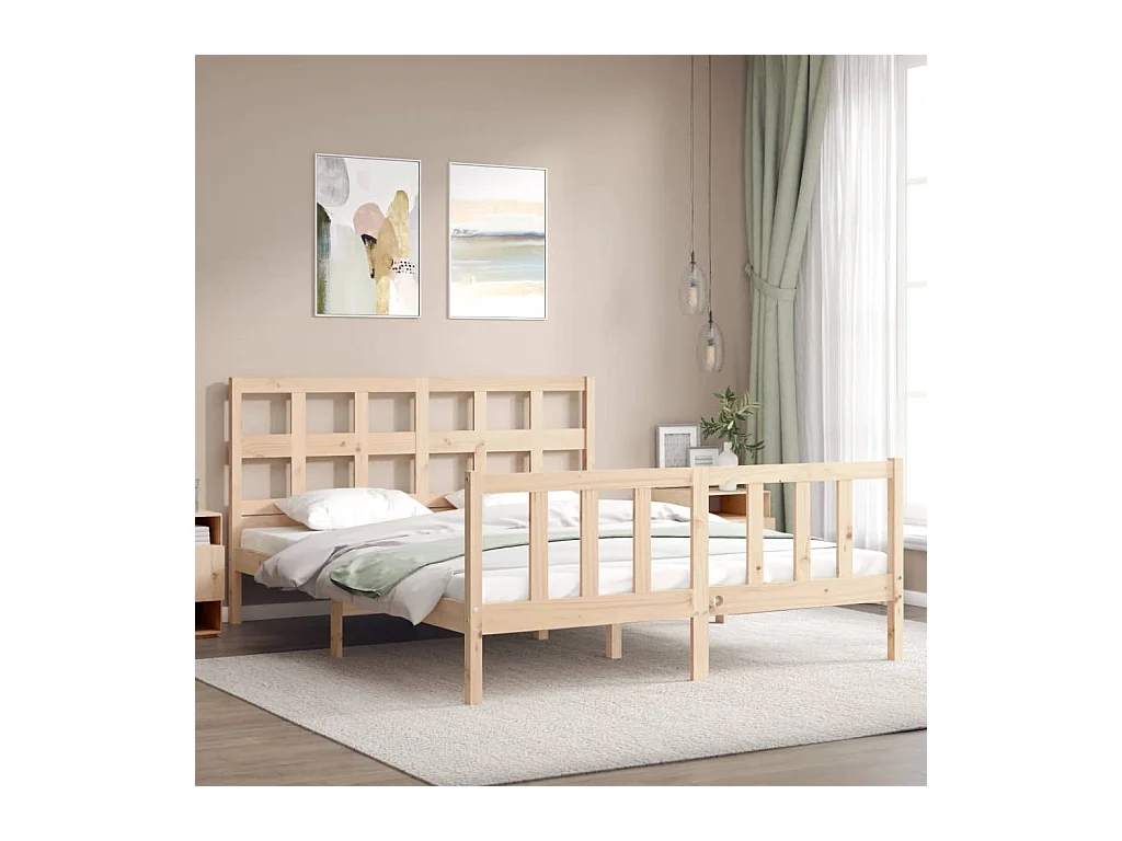 Cadre de lit avec tête de lit 160x200 bois massif