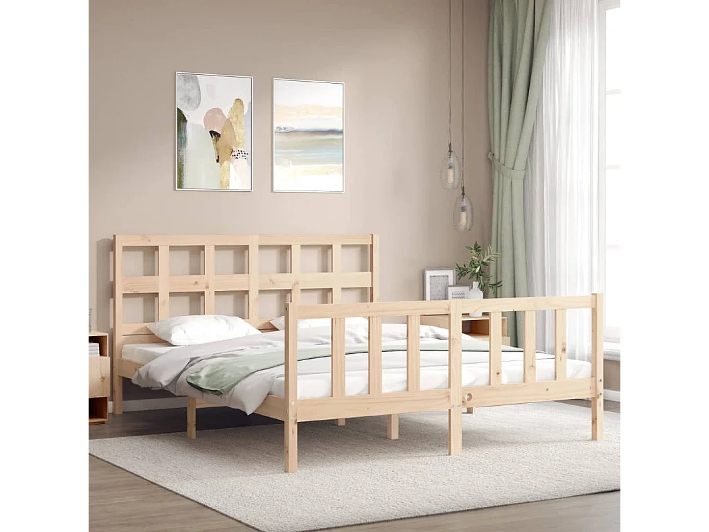 Cadre de lit avec tête de lit 160x200 bois massif