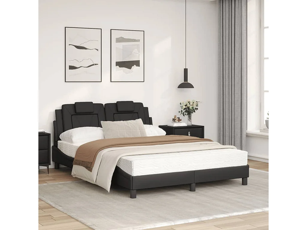 Lit avec matelas noir 120x200 similicuir