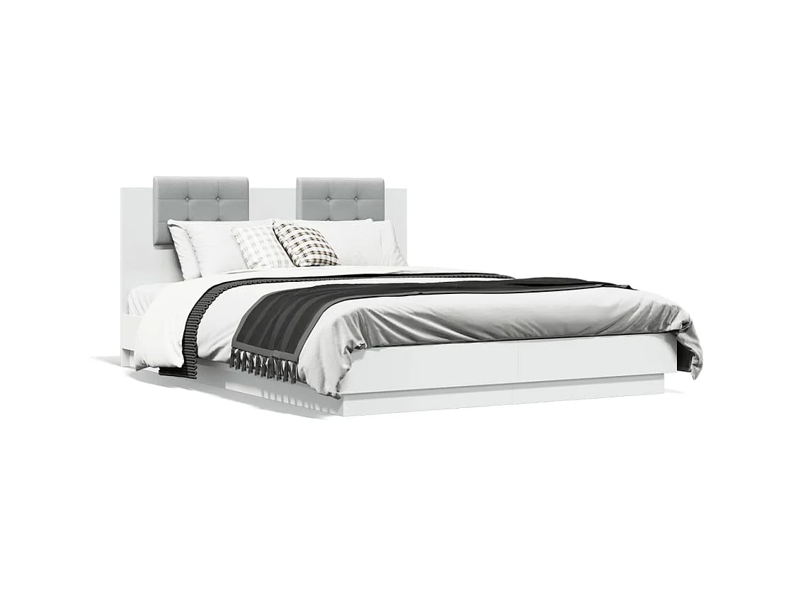 Cadre de lit avec tête de lit et lumières LED blanc 150x200