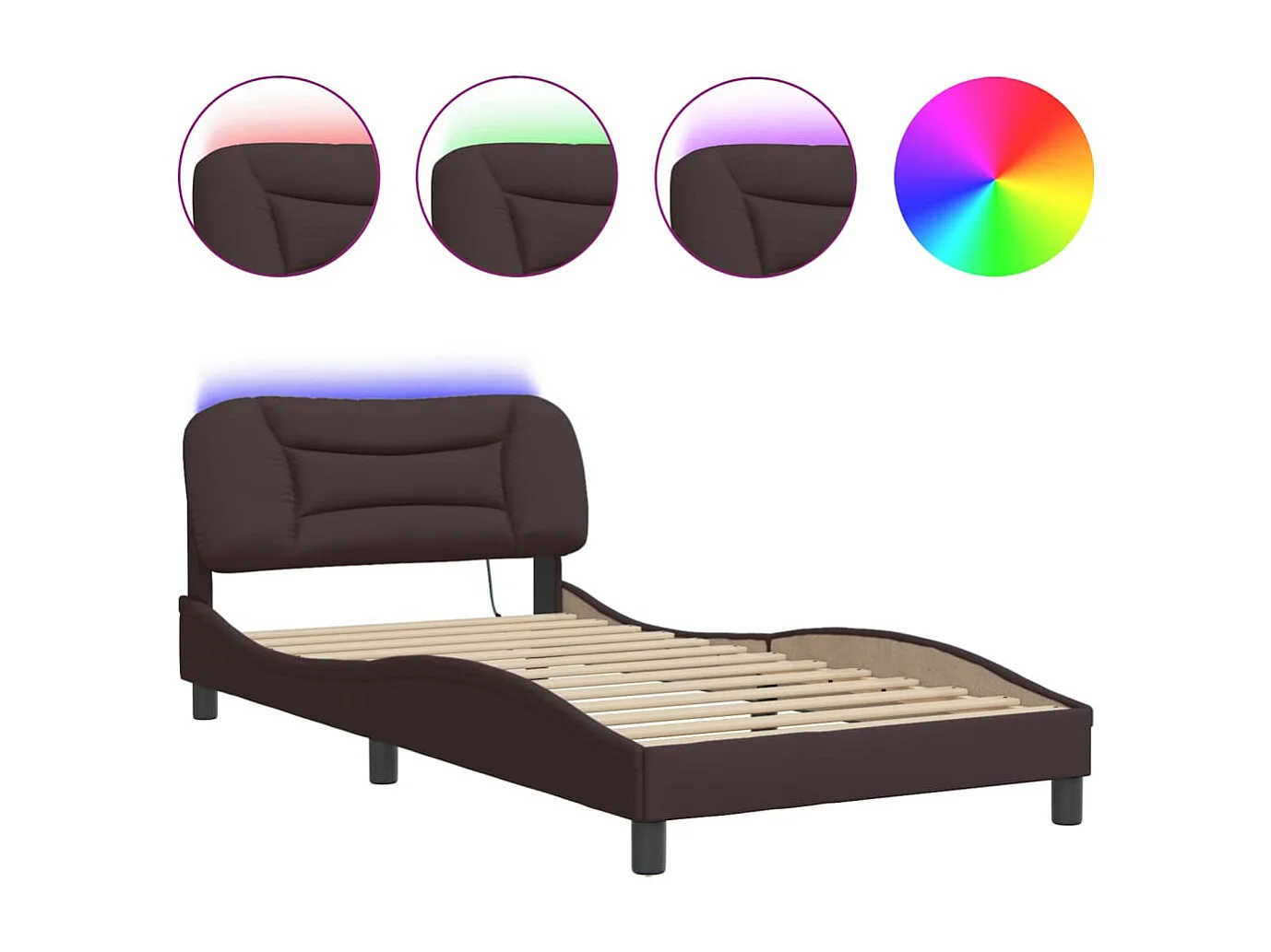 Cadre de lit avec lumières LED marron foncé 100x200 tissu