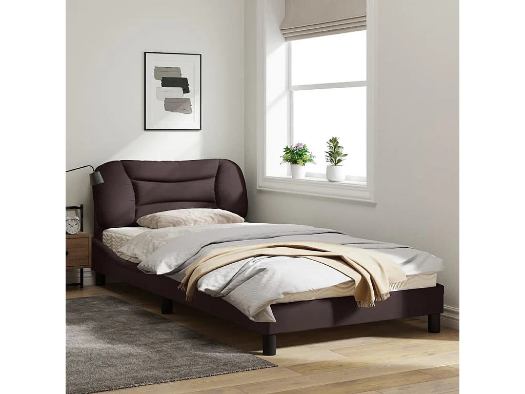 Cadre de lit avec lumières LED marron foncé 100x200 tissu
