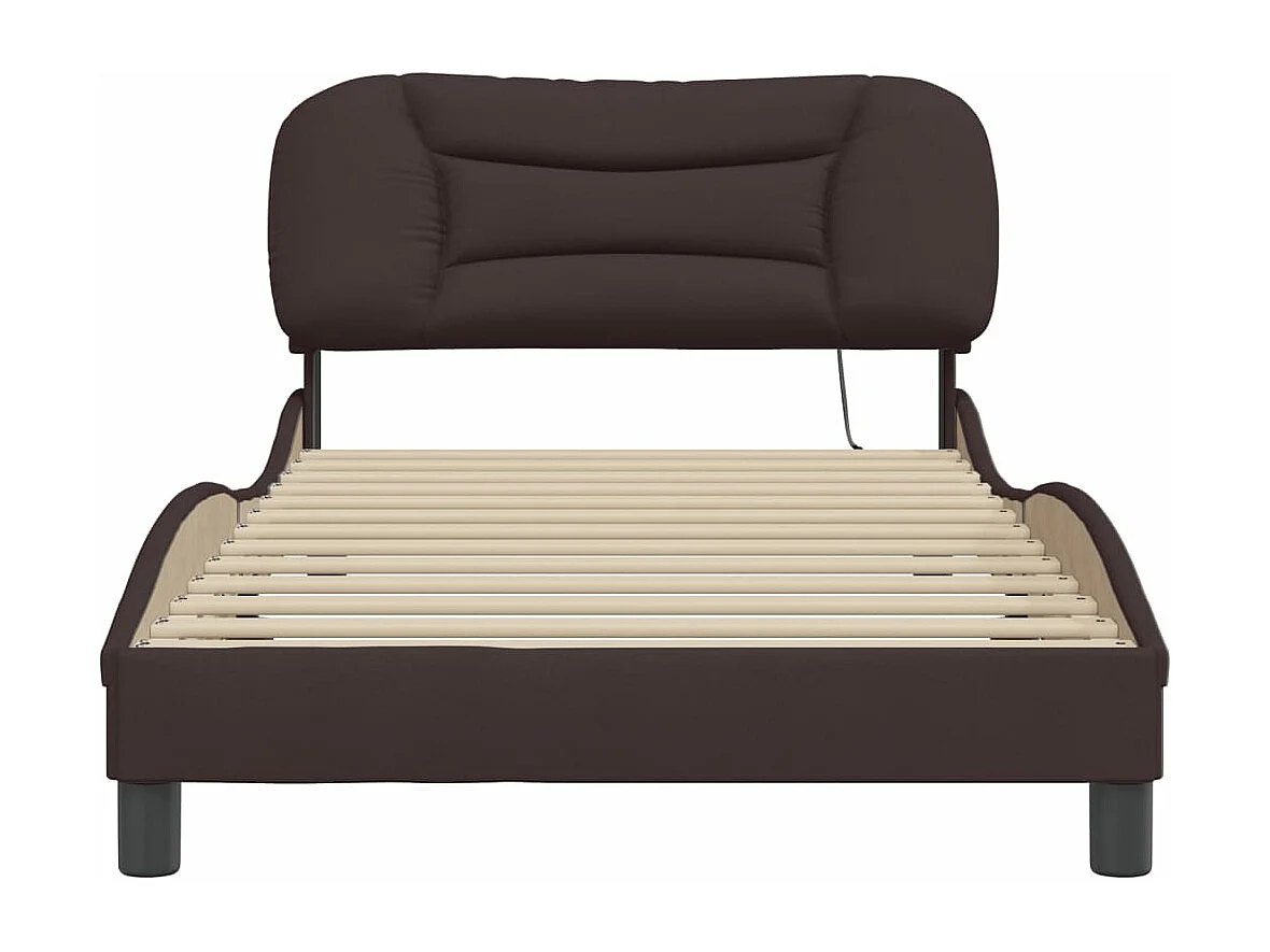 Cadre de lit avec lumières LED marron foncé 100x200 tissu