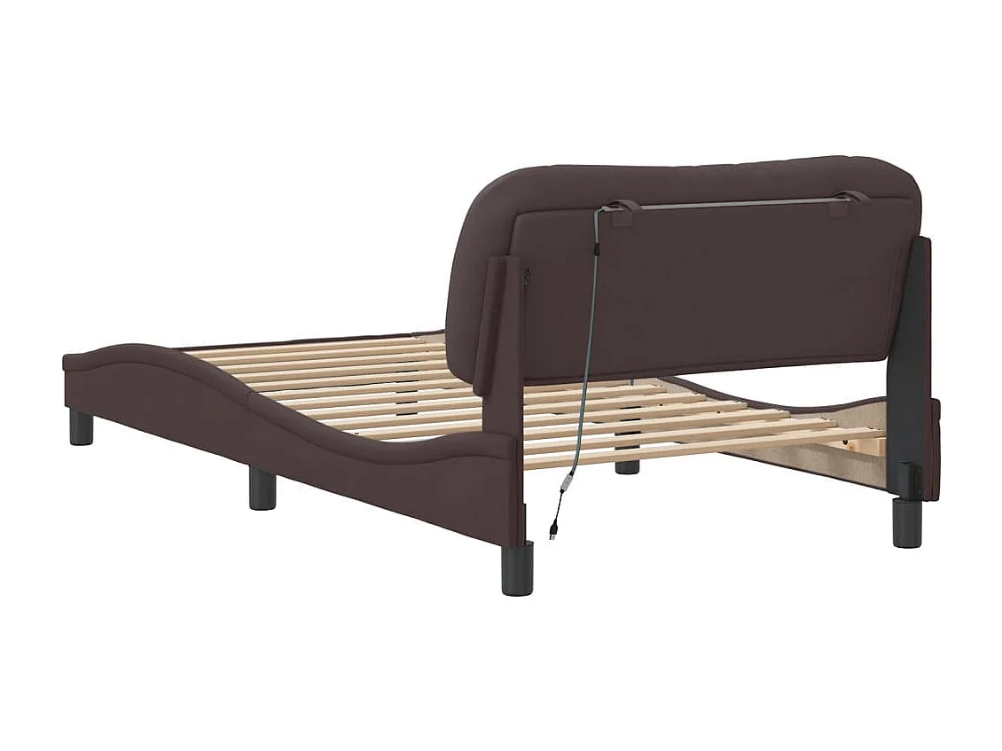 Cadre de lit avec lumières LED marron foncé 100x200 tissu