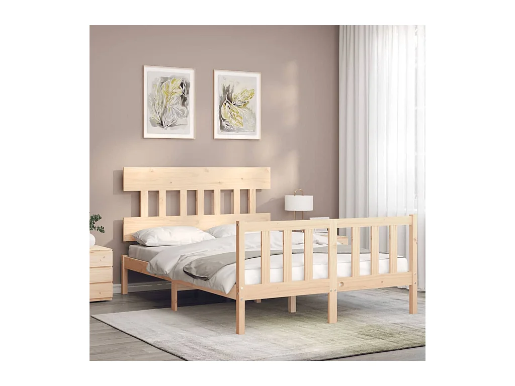 vidaXL Estructura de cama con cabecero madera maciza 140x190 cm Marrón