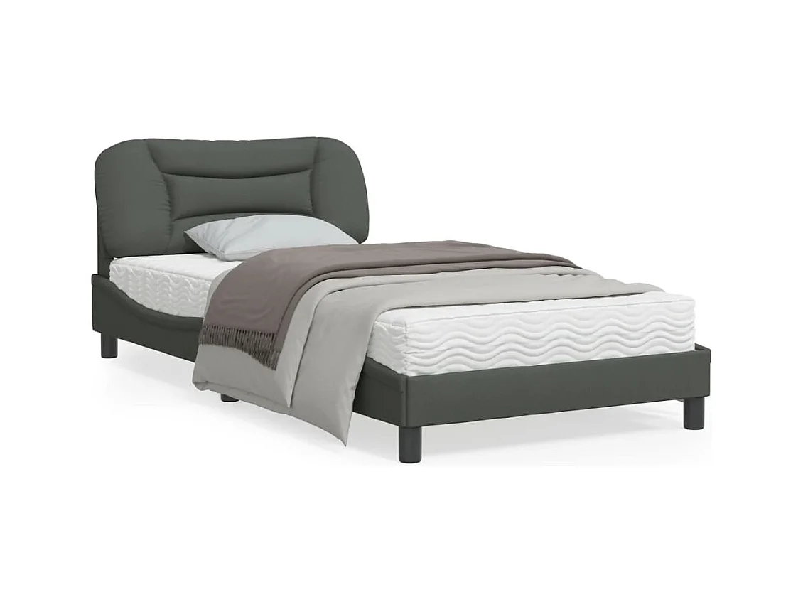 Cadre de lit avec lumières LED gris foncé 100x200 tissu