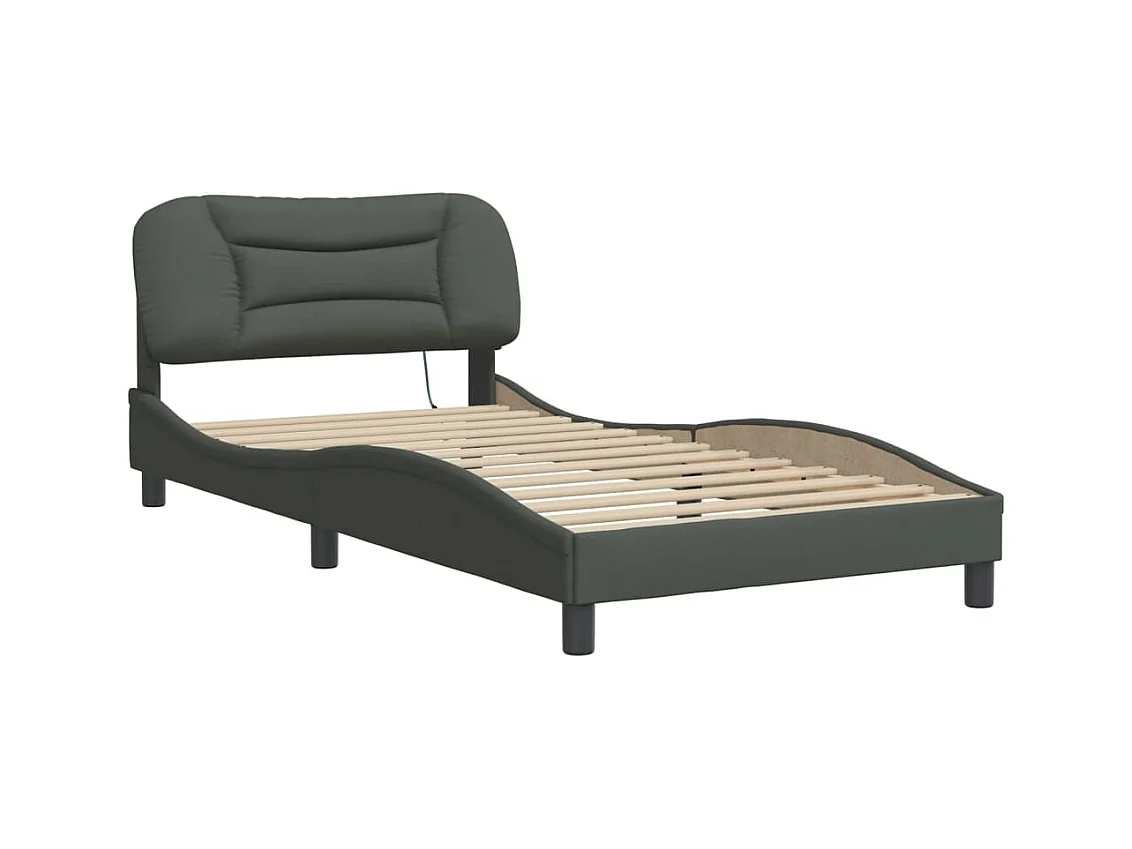 Cadre de lit avec lumières LED gris foncé 100x200 tissu