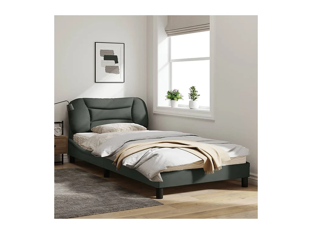 Cadre de lit avec lumières LED gris foncé 100x200 tissu